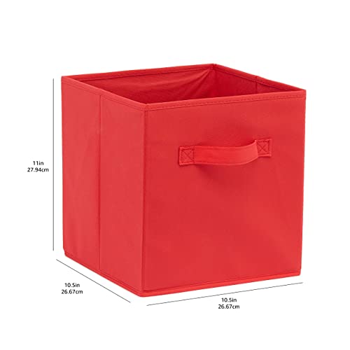 Amazon Basics Collapsible Fabric Storage Bins with Handles, Cube Organizer, Home Organization, 10.5"x10.5"x11", Red, 6-Pack - color: Red, size: 10.5"x10.5"x11"