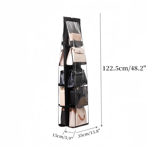 HAN SHENG 10 Pockets Clear Handbag & Purse Organizer Hanging Bag Storage - Space Saving Hanging Shelf for Closet, Wardrobe, Over Door (1 Pack, Black) - color: Black, size: 10 Pockets-1pc