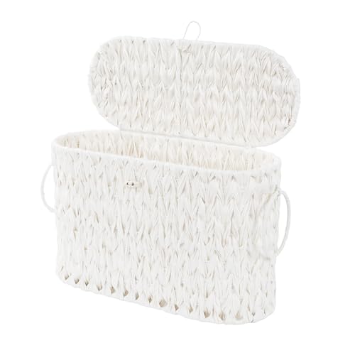 Coeusy Toilet Paper Basket,Wicker Toilet Paper Storage with Lid,Decorative Boho Wicker Basket for Bathroom,Free Standing-Cream White - color: Cream White