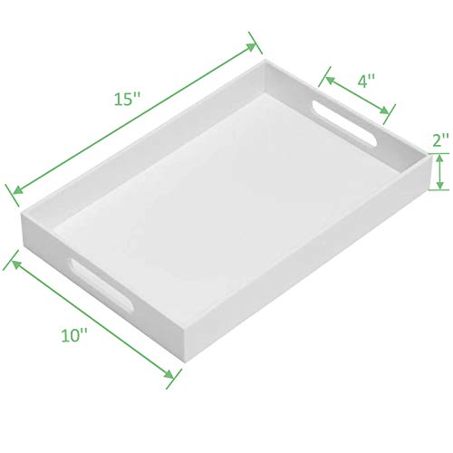 KEVLANG Glossy White Sturdy Acrylic Serving Tray with Handles-10x15Inch-Serving Coffee Appetizer Breakfast Butler-Kitchen Countertop-Makeup Drawer Organizer-Vanity Table Tray-Ottoman Tray - color: Glossy White, size: 15" x 10" x 2"