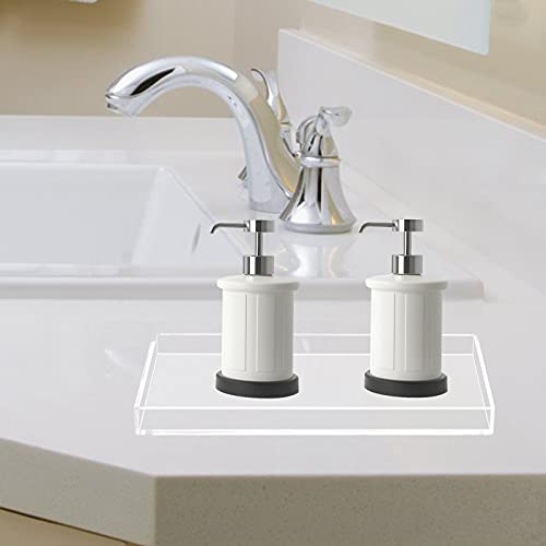Bigfety Acrylic BathroomTray for Counter, Handmade Clear Trays Sturdy Organizer for Cup, Sponge, Soap, Plant (Large, Clear) - size: 11.2" x 5.9" x 0.9"