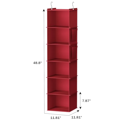 YOUDENOVA Hanging Closet Organizer and Storage, 6-Shelf Closet Hanging Storage Shelves, Dark Red - color: Dark Red