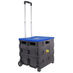 dbest products Quik Cart Collapsible Rolling Crate on Wheels for Teachers Tote Basket, 80 lbs Capacity, Blue Lid Made from Heavy Duty Plastic and used as a Seat - color: Black, Blue, style: Standard