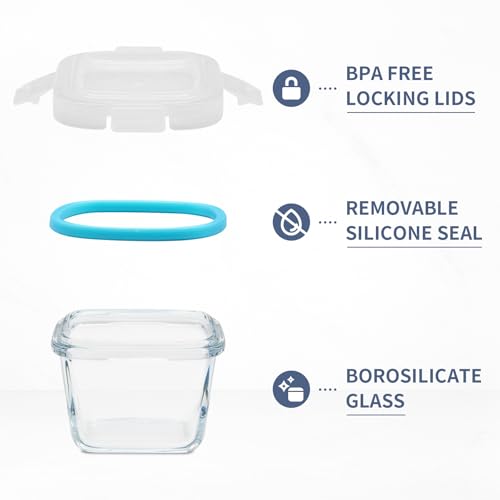 Small Glass Containers 6 Pack, 6 oz Reusable, Airtight, Leakproof Mini Food Storage Containers with Lids