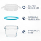 Small Glass Containers 6 Pack, 6 oz Reusable, Airtight, Leakproof Mini Food Storage Containers with Lids
