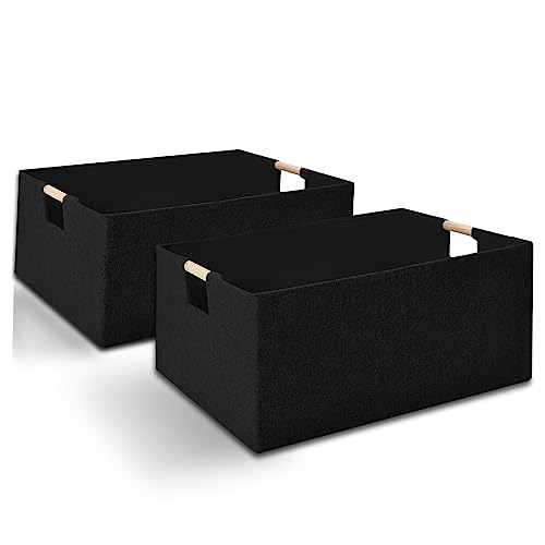 xianshengle Storage Bins & Fabric Storage Basket for Shelves - Decorative Baskets Storage Box Cubes Containers W/Handles for Closet Shelf Nursery Toy, Home, Office, Books,Bathroom (Black 2 Pack)
