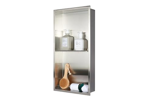 Stainless Steel no Tile Needed Metal Niche,Double Shelves，Stainless Steel Finished Shower Insert Wall Niche(Brush, 24 * 12 in) - color: Brush, size: 24 * 12 in