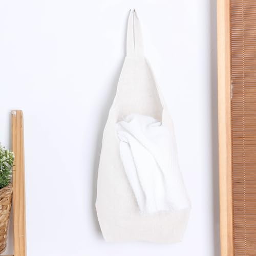 100% Linen Hanging Storage Bags Baskets 2 Pcs, Small Wall Storage Bag for Kitchen, Bedroom, RV Camper Organizer, Sewing Room, Nursery Storage, Kids Room (White) - color: White