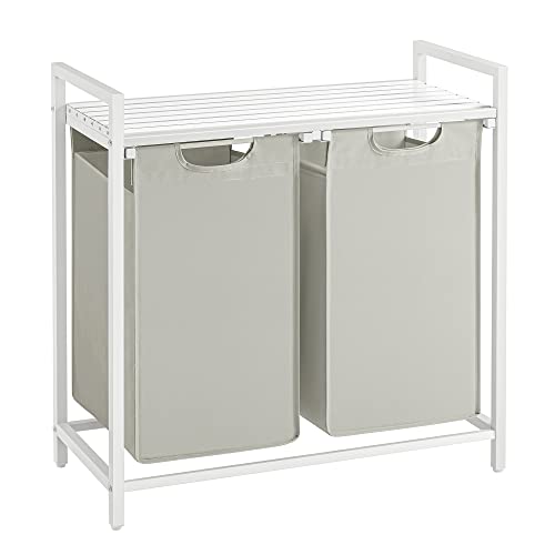 VASAGLE Laundry Hamper, Laundry Basket, Laundry Sorter with 2 Pull-Out and Removable Bags, Shelf, Metal Frame, 2 x 12.1 Gallons (46 L), 28.8 x 13 x 28.4 Inches, Cream White and Cloud White UBLH201W01 - color: Cream White + Cloud White, size: 2 Bags - 92 L