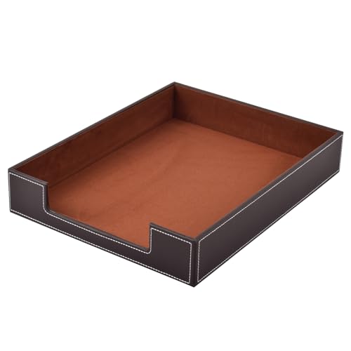 Leather Letter Tray, Office Supplies Desk Organizer for Mail Paper Files Magazines Jewelry Cosmetics,Luxury Letter Holder&Multipurpos Stackable Office Desktop Storage Box,Coffee - color: Coffee