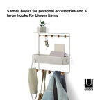 Umbra Estique Entryway Organizer Storage Solution with Cubby Bin, Shelf and Hooks for Keys, Mail, Glasses, Wallet, Purse, Hat, and More, White - size: Large