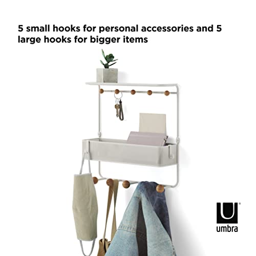 Umbra Estique Entryway Organizer Storage Solution with Cubby Bin, Shelf and Hooks for Keys, Mail, Glasses, Wallet, Purse, Hat, and More, White - size: Large