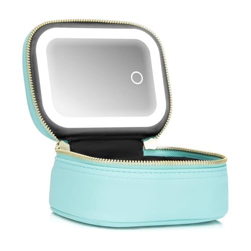 Mini Makeup Bag with Led Mirror, Small Travel Make up Bag 3 Light Modes Adjustable Brightness, for Women Organizer Cosmetic Bag, Portable Travel Train Toiletry Bag, for Pool Parties Work Touch-Ups - color: Blue