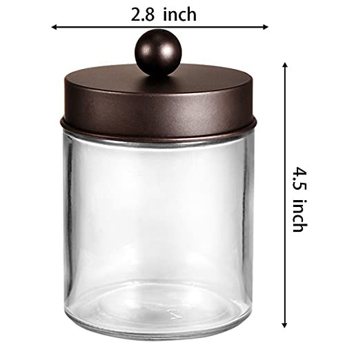 Amolliar 4Pc Apothecary Jars Bathroom Vanity Storage Organizer Set -Countertop Canister with Stainless Steel Lids &Cute Stickers - Qtip Dispenser Holder for Qtips,Cotton Swabs,Makeup Sponges (Bronze) - color: Bronze