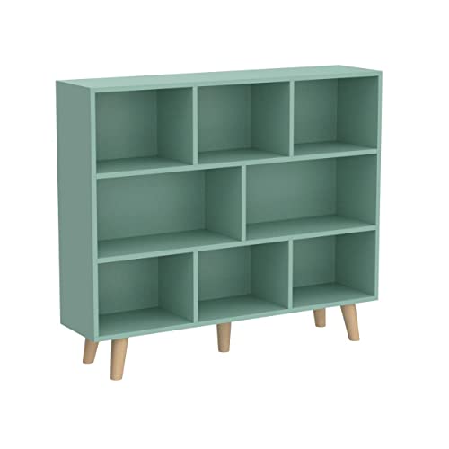 IOTXY Wooden Open Shelf Bookcase - 3-Tier Floor Standing Display Cabinet Rack with Legs, 8 Cubes Bookshelf, Tiffany-Green | Display Cabinet - color: Tiffany Green, size: 100CM