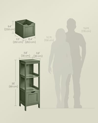 VASAGLE Storage Cabinet, Storage Organizer Rack Stand for Bathroom, Living Room, Multifunctional Corner Unit, 2 Drawers, 35 Inches in Height, Forest Green UBBC042C01 - color: Forest Green, size: 35"H