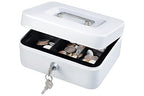 KYODOLED Medium Cash Box with Money Tray,Small Safe Lock Box with Key,Cash Drawer,7.87"x 6.30"x 3.54" White Medium - color: White, size: Medium