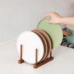 HBlife Teak Dish Plate Bowl Cup Book Pot Lid Cutting Board Drying Rack Stand Drainer Storage Holder Organizer Kitchen Cabinet（Keep Dry） - color: Teak 4 Slots 1pcs