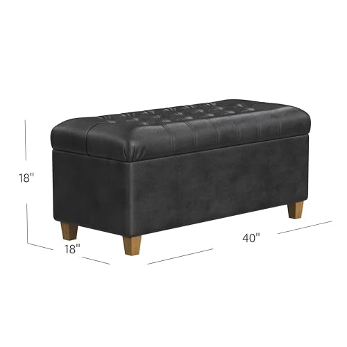 Homepop Home Decor | Button Tufted Storage Bench | Ottoman Bench with Storage for Living Room & Bedroom, Black Faux Leather - color: Black Faux Leather