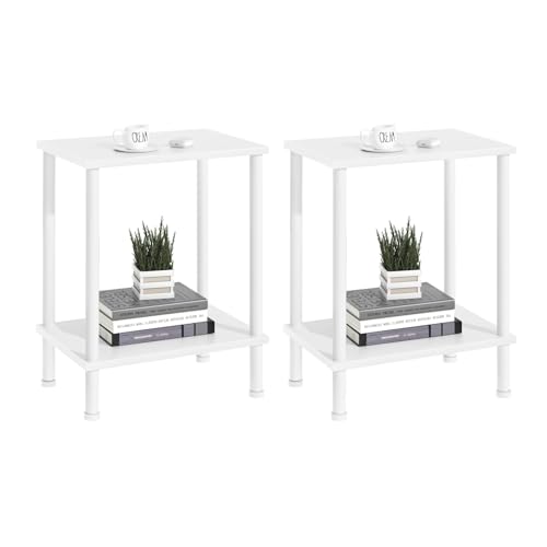 YUFAM End Table,Small Side Table,2-Tier Nightstand with Storage Shelf,Sofa Bedside Table for Small Spaces in Living Room,Bedroom, Office,Stable Frame,Easy Assembly,White - color: White, style: 2pcs No Plug