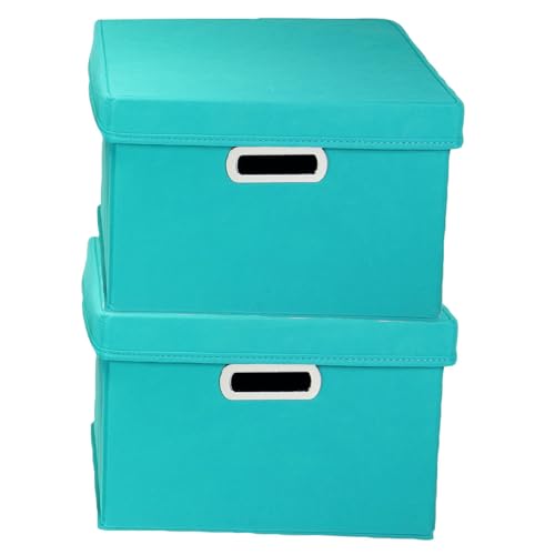 Household Essentials Fabric Storage Boxes with Lids and Handles, Aqua - color: Aqua, size: 2 Count
