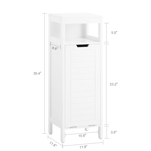 Haotian Small Tilt-Out Laundry Hamper Cabinet, Skinny Bathroom Storage Cabinet for Clothes Organization with Hidden Basket & Shelf, White BZR122-W - color: White, size: with 1 Shelf & 1 Hamper