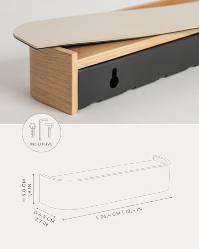 Kazai. Key Holder 'Toke' | Minimalist Key Hook Design from Berlin | Modern Key Holder Wall Mount with Wooden Shelf | Key Rack for Wall as Entryway Organizer | Oak - color: Oak, size: 6 Hooks