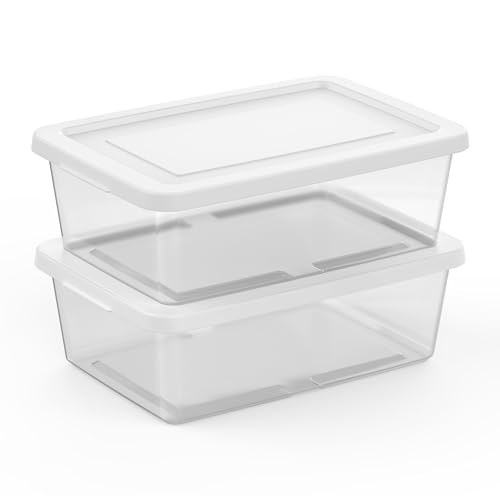 Sterilite 60 Pack Storage Box, 12 Quart Stackable Tote, Clear Plastic Container with Secure Snapping Lids for Home and Office Organization, White - size: 12 Quart, style: 60