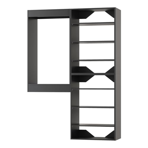 ROOMTEC Modular Closet System, 40" Wall-Mounted Closet Organizer with Hanging Rods and Shelves, Wooden Tower for Walk-In Closets, Wardrobe Storage Kit, Black - size: 40" Wide, style: Model 7