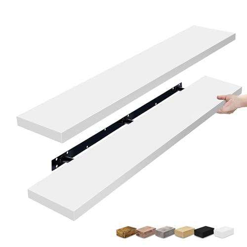 Sorbus Floating Shelves for Wall - 55 Inch Extra-Long Bathroom Shelves, Wall Decor for Bedroom, Kitchen, Living Room, Book Storage - Mounted Floating Shelf with Hidden Brackets (White, 2 Pack) - color: White, size: 55 Inch, style: 2 Pack