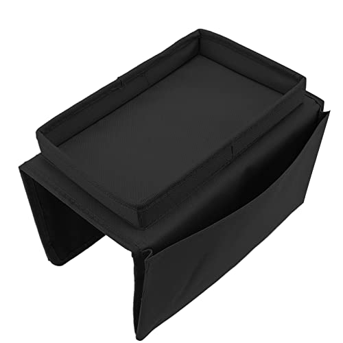 Sofa Tray Couch Arm Table Foldable Storage Holder with Large Tray and Side Pockets for Living Room Couch Organizer 600D Oxford Cloth (Black) - color: Black