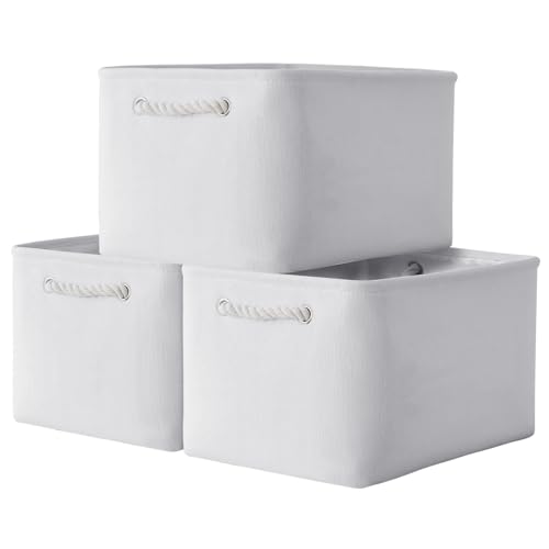 TheWarmHome Storage Basket for Shelves - 15.8x11.8x11.8 inch 3 Pack Fabric Storage Cubes, Collapsible Storage Bin for Organizing Organizer Closet Book Gift Dog(White) - color: White Color, size: 3PCS/Large Cube - 16L×12W×12H