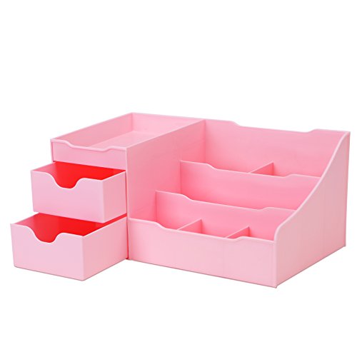 Uncluttered Designs Makeup Organizer With Drawers - Cute Kawaii Countertop Storage for Cosmetics, Pretty Vanity Holder for Perfume, Skincare, Brush, Lipstick, Nail Polish and other Accessories (Pink) - color: Pink