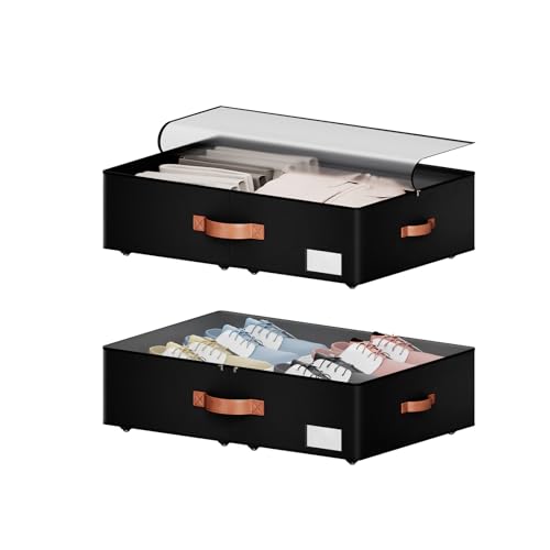 Underbed Storage With Wheels,Large Capacity 7.5 inches Height Storage Bins,Rolling Underbed Shoe Storage Containers,dorm Storage Drawers for clothes & blankets - color: black, size: 7.5inch height