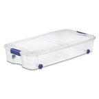 Latching Wheeled Storage Bin, 66 Quart Clear Underbed Storage Container with Latch Lid, Blue