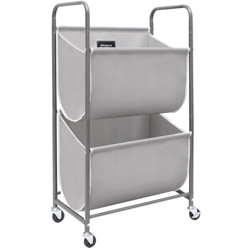STORAGE MANIAC 80 Liters Vertical Rolling Laundry Hamper, 2 Section Laundry Sorter with Wheels and 2 Breaks, 2-tier Laundry Baskets for Small Space, Dorm, Laundry Room, Closet, Bathroom, Gray 2-tier - color: Gray, size: 2 Tier