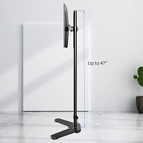 Single Tall Monitor Mount, Extra Long Computer Stand with 47 inch Pole, Floor Computer Stand, Free-Standing Monitor Desk Mount Support 13 to 27 inch Screen,22lbs