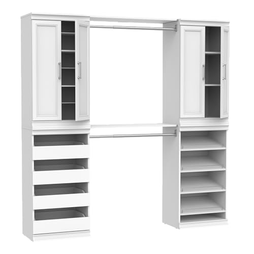 ClosetMaid Modular Storage 68.76-78.78-inch W 4-Drawer 19-Shelf Wood Closet System with Doors, White - color: White