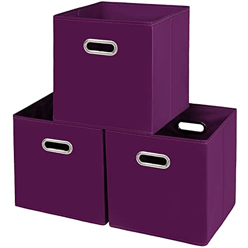 Fabric storage bins Cubes, Fabric Cube Organizer with Handle, Foldable Cube Bins for Cloth or Accessary Storage, 11x11x11, Set of 3, (Purple) - color: Purple, size: 3 Pack