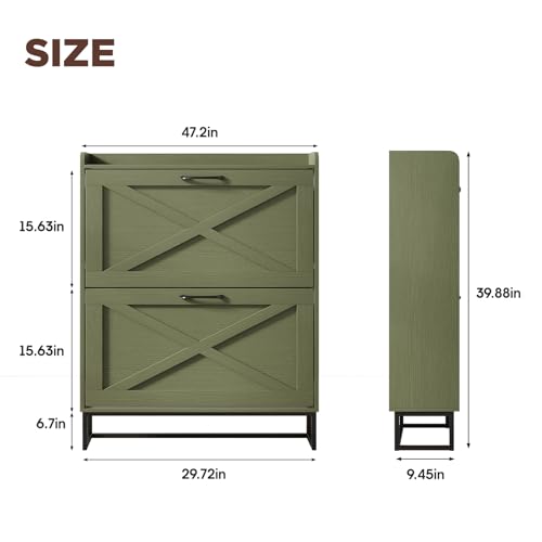Maupvit Shoe Storage Cabinet with 2 Flip Drawers, Freestanding Shoe Organizer with Metal Legs for Entryway, Narrow Shoe Rack Cabinet, Green - color: Green, style: 2-Drawers