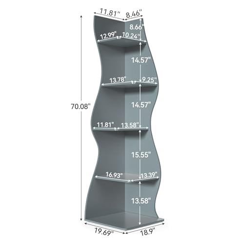 LITTLE TREE Small Corner Shelf, Modern 5-Tier Wall Corner Bookshelf, Stylish Bookcase Storage Rack for Small Space, Living Room, Bedroom, Blue, 1 Pack - color: Blue, size: 1 Pack