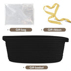 Pro Goleem Small Woven Basket with Gift Bags and Ribbons Durable Baskets for Gifts Empty Small Rope Basket for Storage 12"X 8" X 5" Baby Toy Basket with Handles, Black - color: black