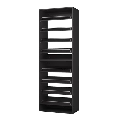 ROOMTEC Modular Closet System, 19.5" Shoe Shelf Closet Tower Wall-Mounted Closet Organizer, Wooden Tower for Walk-In Closets, Wardrobe Storage Kit, Black - size: 19.5" Wide, style: Model 9