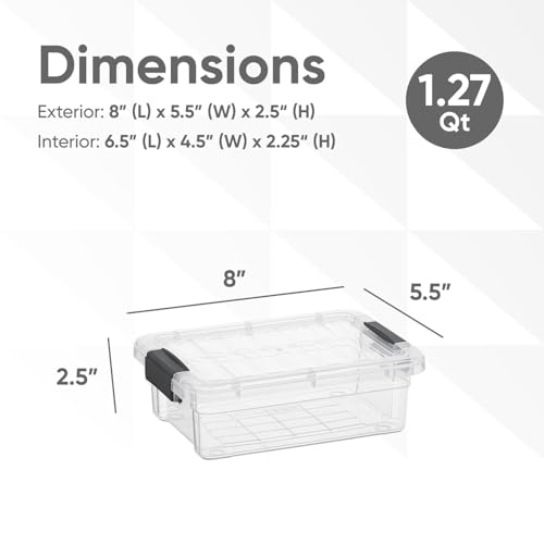 Superio Clear Storage Boxes with Lids, 1.27 Quart Plastic Container Bins for Organizing, Stackable Crates, BPA Free, Non Toxic, Odor Free, Organizers for Home, Office and Dorm - size: 8.25" x 5.5" x 3"