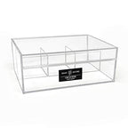 Isaac Jacobs 4-Compartment Clear Acrylic Organizer with Lid (6.7" L x 8.6" W x 3.4" H), Multi-Sectional Tray, Storage Solution for Makeup, School & Office Supplies (3 Small, 1 Large) - size: 3 Small, 1 Large