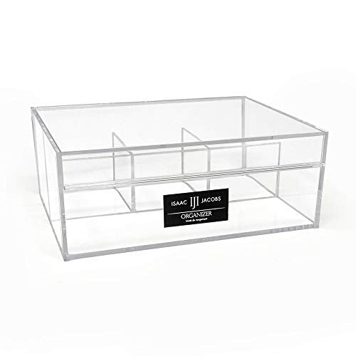 Isaac Jacobs 4-Compartment Clear Acrylic Organizer with Lid (6.7" L x 8.6" W x 3.4" H), Multi-Sectional Tray, Storage Solution for Makeup, School & Office Supplies (3 Small, 1 Large) - size: 3 Small, 1 Large