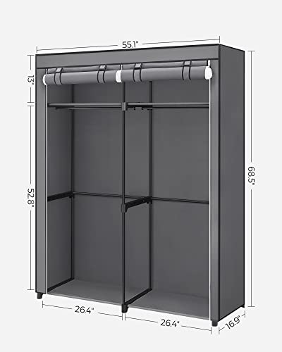 SONGMICS Closet Wardrobe, Portable Closet for Bedroom, Clothes Rail with Non-Woven Fabric Cover, Clothes Storage Organizer, 55.1 x 16.9 x 68.5 Inches, Gray URYG02GY - color: Grey