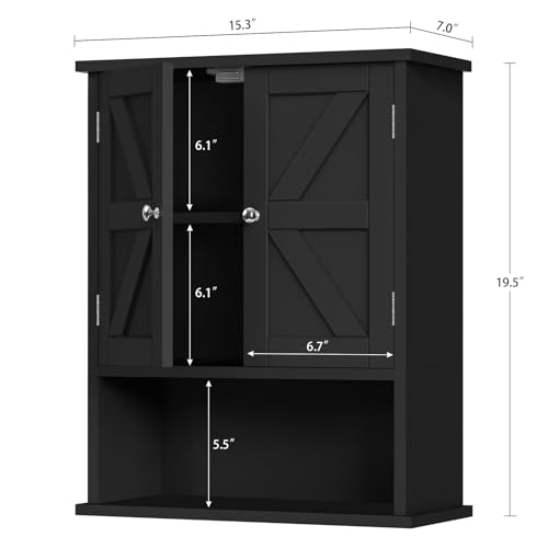 TEENFON Bathroom Wall Cabinet, Over The Toilet Space Saver Storage Cabinet with Barn Doors & Adjustable Shelf, Hanging Medicine Cabinet, Black UNGGX003HV1 - color: Black