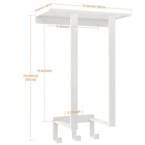 Towel Racks for Bathroom White, Bathroom Towel Rack with Shelf and 3 Hooks Wall Mounted, Towel Storage Rack for Small Bathroom - color: White, size: Square Tube
