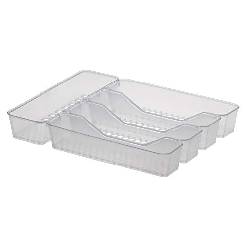 Spectrum Diversified Hexa Drawer Organizer Tray Modern Kitchen Cutlery, Utensil, Silverware Holder Caddy, 5 Dividers Cabinet Storage, 10 x 13, Clear Frost - color: Clear Frost, size: 5 Divider